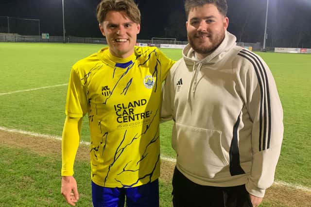Bradley Lethbridge (right) pictured with former Pompey Academy team-mate Joe Hancott in March 2026