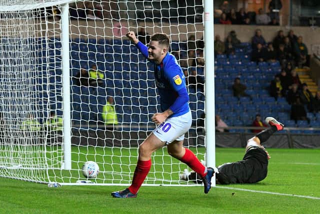 Bradley Lethbridge celebrates scoring Pompey's equaliser against Oxford United in the EFL Trophy in October 2019. Picture: Graham Hunt/ProSportsImages