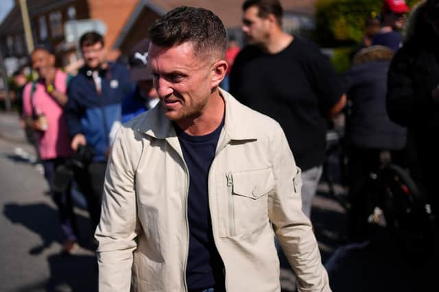 Stephen Yaxley-Lennon, also known as Tommy Robinson, outside Basingstoke Magistrates' Court