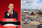 Chancellor John Healey said military infrastructure projects will lead to a ‘new age of industrialisation’ in Britain. Pictured is HMNB Portsmouth.