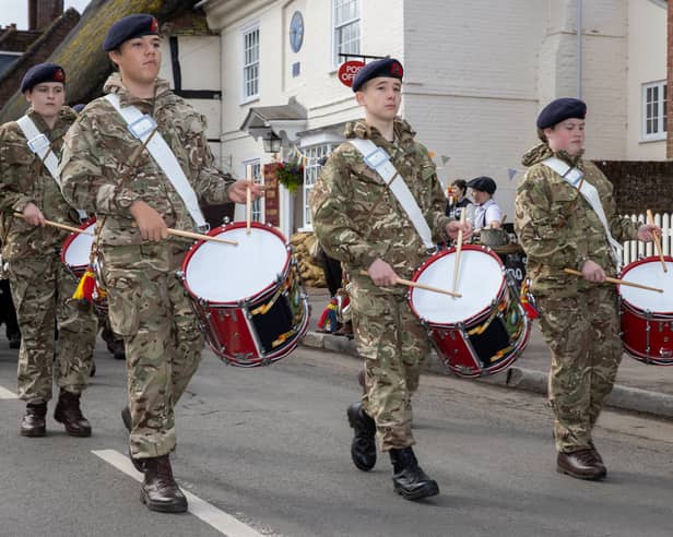 Cadets will be parading through Gosport in celebration of National Cadet Week. Pictured: Royal Marine Cadet Band from HMS Sultan, Gosport, in 2025.