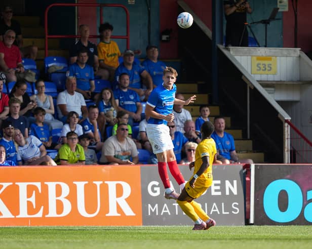 Ashton Sizer in action for Pompey against Aldershot in July. Picture: Jason Brown