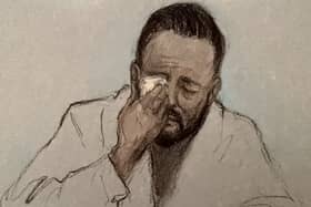 Court artist drawing of Daniel Thomas, also known as Danny Tommo, appearing via video link at Basingstoke Magistrates’ Court at an earlier hearing.