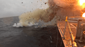 The Royal Navy and US forces blow up the retired warship USS Klakring while testing a new ship-busting missile.
