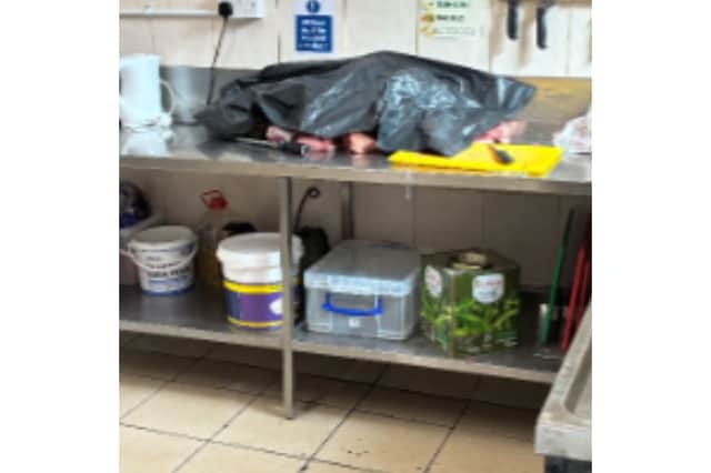 Raw meat was covered by a bin bag to protect it from flies at Brothers, 79 High Street, Gosport.