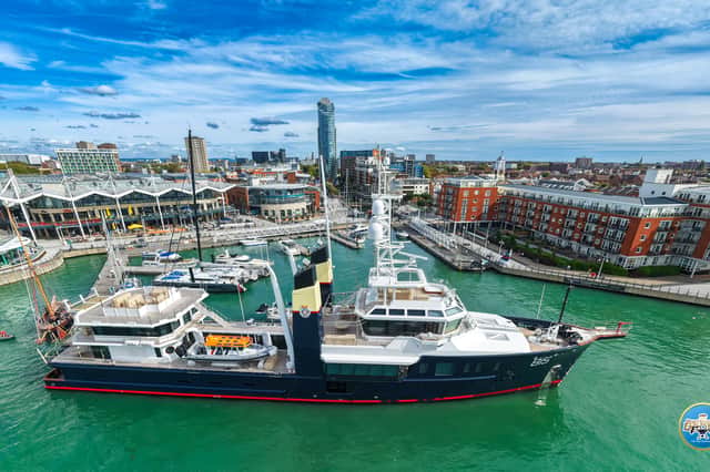 Sir Jim Ratcliffe's 75 million pound super yacht in Gunwharf Quays. Picture: My Portsmouth By Drone