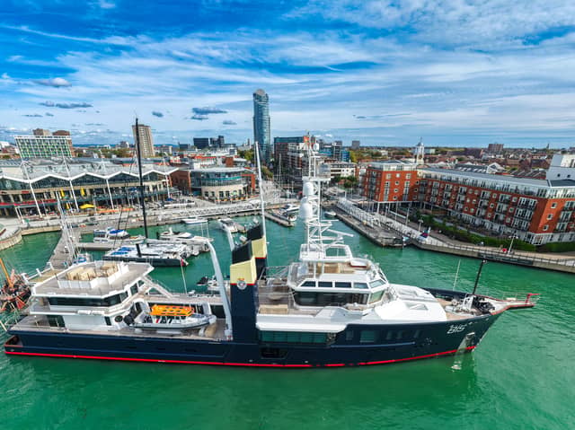 Sir Jim Ratcliffe's 75 million pound super yacht in Gunwharf Quays. Picture: My Portsmouth By Drone
