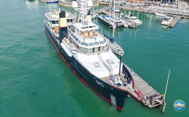 Sir Jim Ratcliffe's 75 million pound super yacht in Gunwharf Quays. Picture: My Portsmouth By Drone