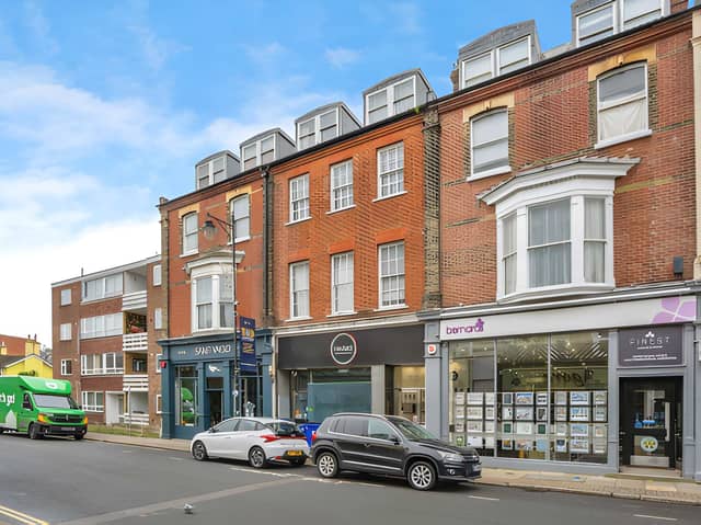 The Clarendon Road property occupies the first and second floors, creating a distinctive two-level home in Southsea