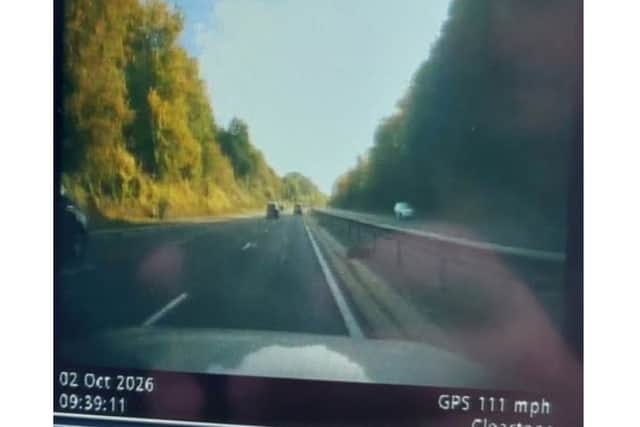 Driver overtakes unmarked police car at 111mph