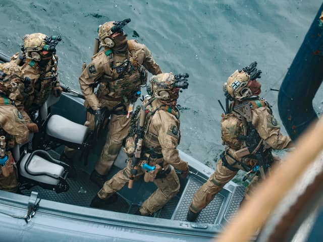 Royal Marines from the UK Commando Force conduct boarding training on Faroese fishing vessel, Gotunes FD 950 during Ex LION PROTECTOR 26 in the Faroe Islands.