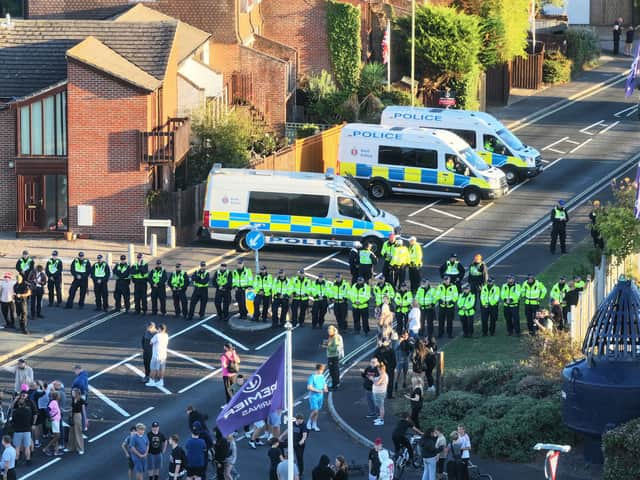 Haslar Road in Gosport, was closed by police ahead of the migrant boat arrival 