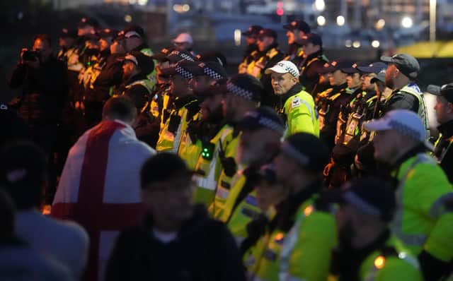 Police blocked Haslar Road in Gosport and brought in dispersal order ahead of a migrant boat arrival - October 4, 2026