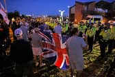 Police and demonstrators during a protest in Gosport. 