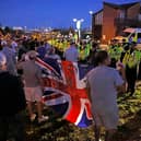 Police and demonstrators during a protest in Gosport. 