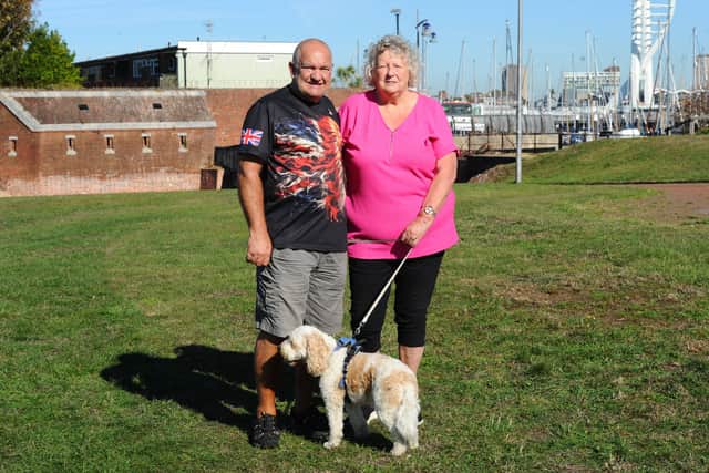 Peter and Karen Wroe, from Bridgemary, with their Cavapoo Ozzy
Picture: Sarah Standing 