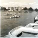 Canoes, kayaks and boats fill Canoe Lake, Southsea, in September 1978 PP5582