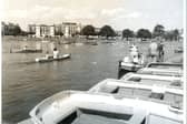Canoes, kayaks and boats fill Canoe Lake, Southsea, in September 1978 PP5582