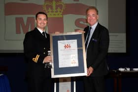 Lieutenant David Hardiman has been commended for his quick-thinking after stopping HMS Prince of Wales from crashing into a ferry. He received the Lady Swaythling Trophy by national maritime charity Shipwrecked Maritime Society.