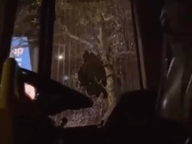 The windows of the coaches were smashed in 