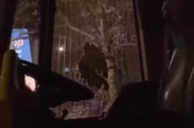 The windows of the coaches were smashed in 