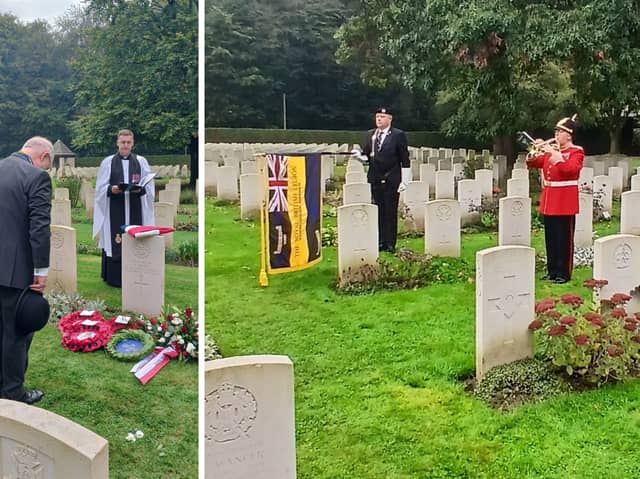 The grave of Private (Pte) Sidney Allen, 7th Battalion Hampshire Regiment, was discovered 81 years after his death. Pictured: Corporal Wendy Robert, The Band of the Mercian Regiment sounds Last Post at the rededication service as Colonel (retired) Stephen Owen OBE, Royal British Legion, pays his respects.