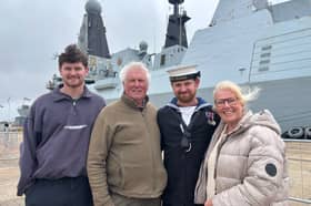 From L-R: Nick Evans (brother), Alan Evans, (father), Leading Seaman Harry Evans and Lesley Evans (mum) reunite after 214 days