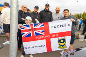 Approximately 1,400 Pompey fans met at Fratton Park this morning  to be bussed to Southampton for the latest south-coast derby.