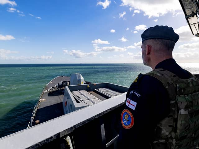 Force protection team closed up onboard HMS Dauntless. The Type 45 destroyer will be joining HMS Prince of Wales on Operation Firecrest.