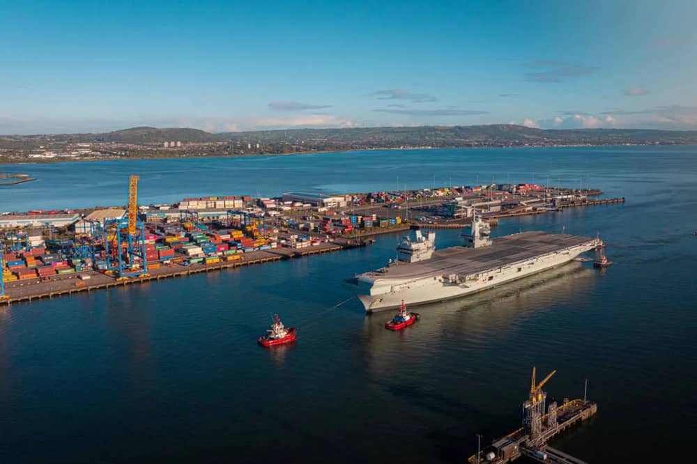HMS Queen Elizabeth will be undergoing a period of intensive drills as she prepares to take duties of the Royal Navy flagship from HMS Prince of Wales. Pictured: The carrier arriving in Belfast, Northern Ireland.