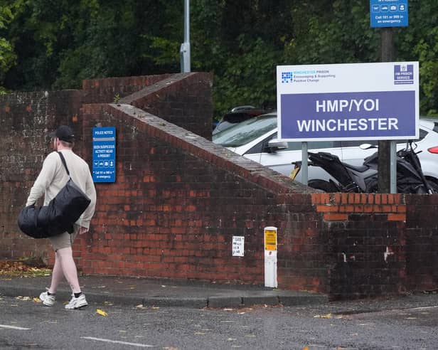 A person leaving HMP Winchester in Hampshire. 