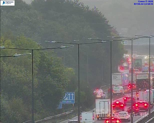 Long delays and road partially blocked on M3 following crash. 