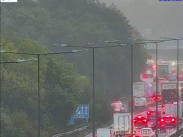Long delays and road partially blocked on M3 following crash. 