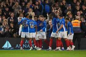 Zak Swanson celebrates his stunning opener for Pompey against Sheffield United. Picture: Jason Brown