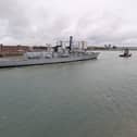 Retired Royal Navy frigate HMS Richmond being towed to Portsmouth amid an uncertain future on October 15, 2026.