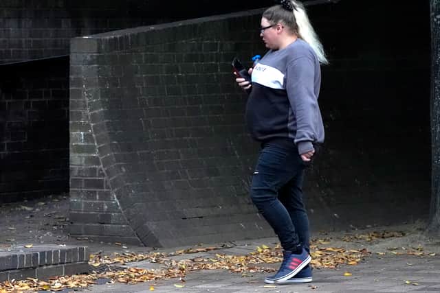 Sally Pearson arrives at Portsmouth Crown Court after being charged with assault by beating of an emergency worker and a racially aggravated public order offence.