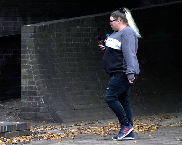 Sally Pearson arrives at Portsmouth Crown Court after being charged with assault by beating of an emergency worker and a racially aggravated public order offence.