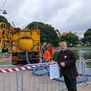 Cllr Lee Hunt on site at the Canoe Lake desilting trial 