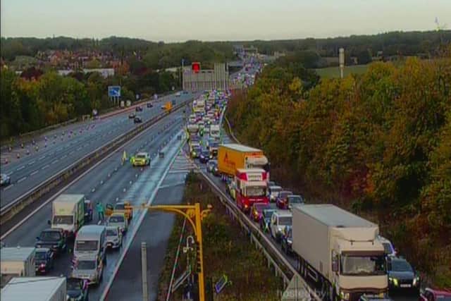 Scene on the M27 following motorbike crash.