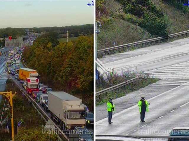 Emergency services remain at the scene of the crash on the M27.