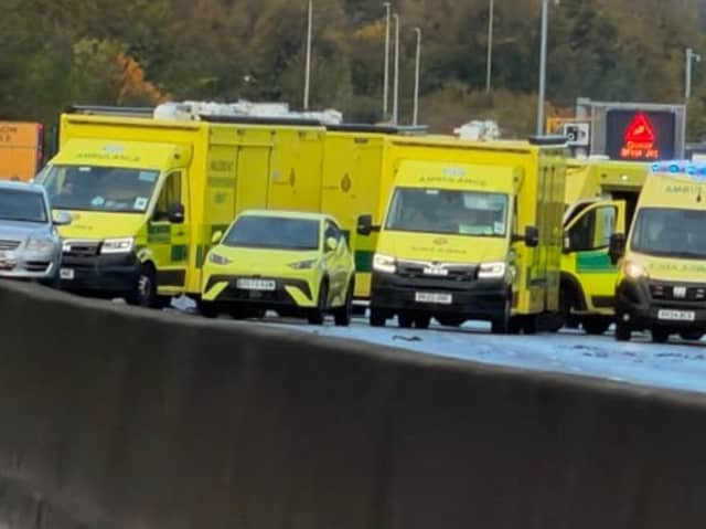 Emergency services at the scene of the motorbike crash on the M27.