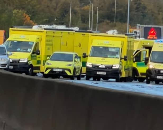 Emergency services at the scene of the motorbike crash on the M27.