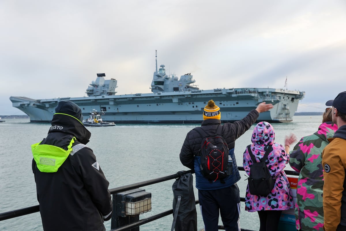 HMS Prince of Wales leaves Portsmouth as families say fond farewells from the Round Tower