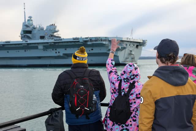 HMS Prince of Wales leaving Portsmouth Harbour