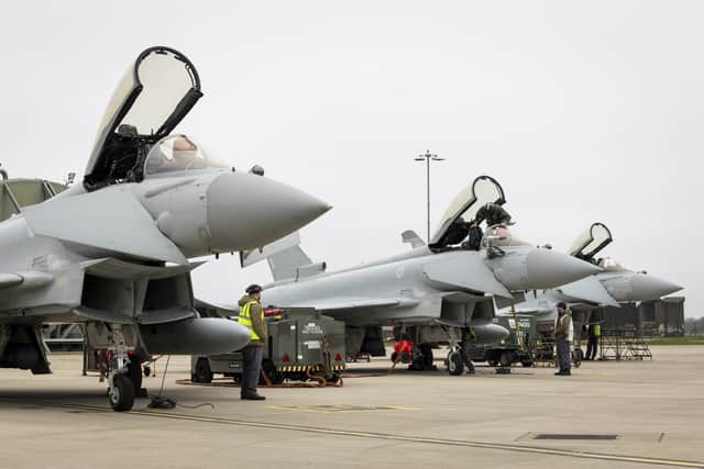 RAF Typhoons will fly defensive missions (Sgt Nicholas Egan RAF/MoD/Crown Copyright 2026/PA)