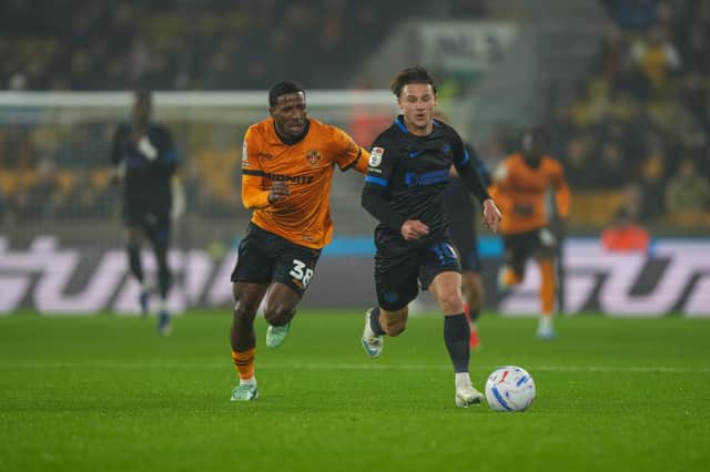 Adrian Segecic on the attack in Pompey's 1-1 draw at Wolves. Picture: Jason Brown