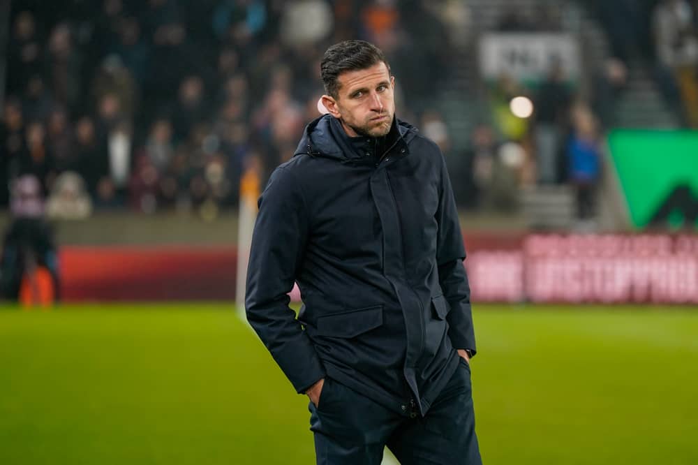 John Mousinho had an altercation with Wolves' bench at the final whistle of the 1-1 draw. Picture: Jason Brown