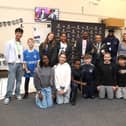 Portsmouth100 event St Edmund’s Catholic School, Portsmouth on Wednesday 21st October 2026

Pictured: Terence Carvalho,  Lord Mayor Abdul Kadir, and Duke Harrison-Hunter with some of the students at the event

Picture: Habibur Rahman
