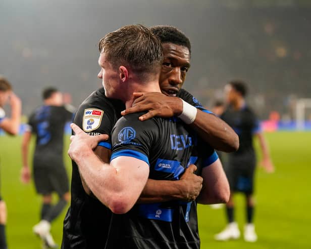 Terry Devlin and Ebou Adams were recalled to Pompey's side for the 1-1 draw at Wolves. Picture: Jason Brown