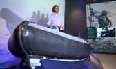 JJ Chalmers, presenter and former Royal Marine, trying out the rib inside the Royal Marines Experience at Portsmouth Historic Dockyard ahead of its public opening on Saturday. Veterans praised the new attraction. 